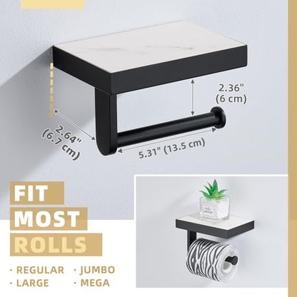 Sintered Stone Toilet Paper Holder with Shelf Matte Black, APLusee Stainless Steel Paper Holder with Phone Shelf Wall Mounted - size: Single Rod