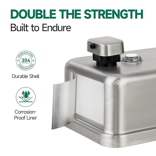 anydry Commercial Soap Dispenser Wall Mounted 37oz Brushed Stainless Steel | Liquid Hand Soap Dispenser, Ideal for Commercial Bathroom, Large Capacity, Easy Refill, Leak-Proof Pump, Stable Installation - color: Brushed