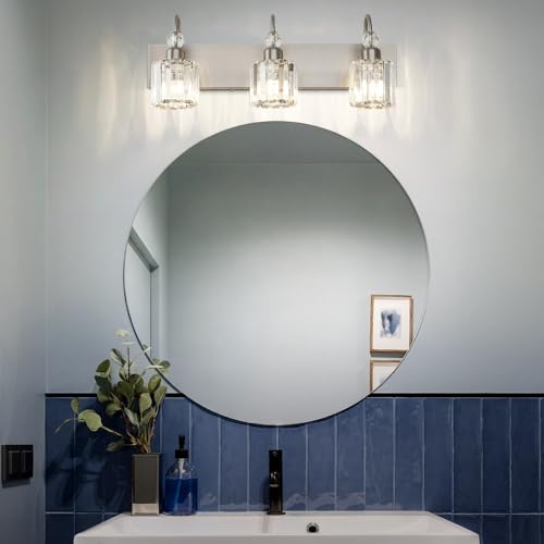 Ralbay Brushed Nickel Vanity Light for Bathroom Crystal 3-Light Modern Bathroom Light Fixtures - color: Round-Brushed Nickel, size: 3-light
