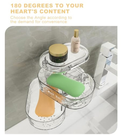 Soap Holder with Hooks, Rotating 1-Layer Soap Holder with Self Draining, Wall Mounted No Drilling Soap Dish for Shower, Kitchen, Bathroom - size: 1-layer