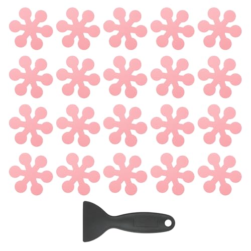 PATIKIL 20 Pcs Non Slip Bathtub Stickers, Anti Slip Shower Stickers with Scraper Bathroom Shower Floor Decals Snowflake Shape Cute Treads Tubs, Pink - color: Pink
