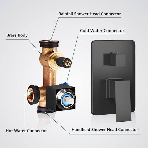 Shower Head Matte Black, Shower Faucet Set Bathroom Shower System with 8 inch Square Rain Shower Head Wall Mounted with 3-Setting Handheld Spray, Rainfall Shower Combo Set - color: Matte Black, style: 8 Inch With 3-Setting