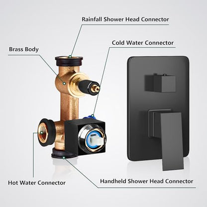 Shower Head Matte Black, Shower Faucet Set Bathroom Shower System with 8 inch Square Rain Shower Head Wall Mounted with 3-Setting Handheld Spray, Rainfall Shower Combo Set - color: Matte Black, style: 8 Inch With 3-Setting