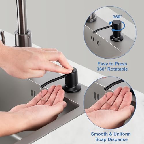 Soap Dispenser for Kitchen Sink, Countertop/Built in Dish Soap Dispenser | Sink Soap Dispenser with Stainless Steel Pump and 47" Silicone Extension Tube Kit, No Need to Frequent Refills-Matte Black - color: Matte Black