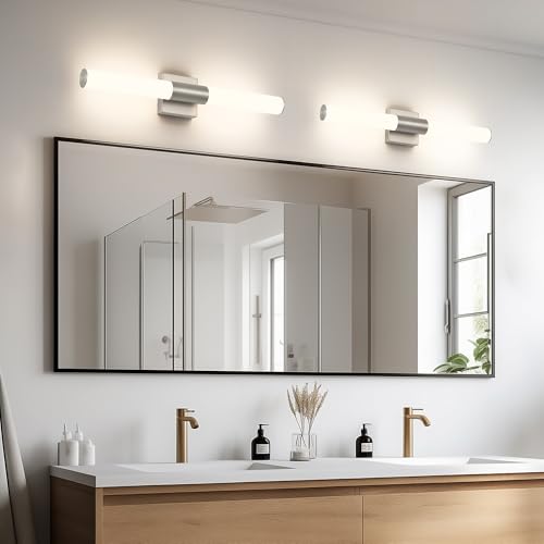 Brushed Nickel Bathroom Light Fixture 5CCT Dimmable 18W Led Bathroom Vanity Lights Over Mirror Modern Bath Lights for Mirror - size: 23.62 in-18W-5CCT