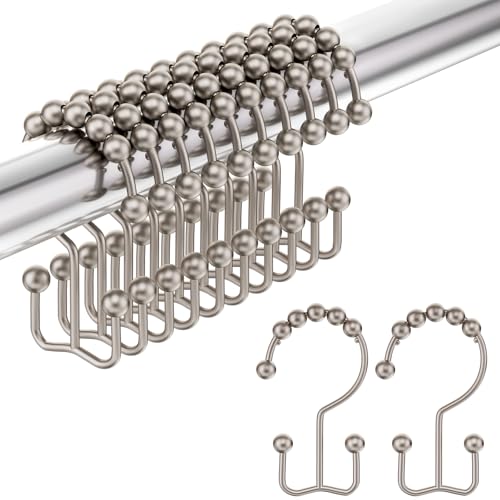 Shower Curtain Hooks Rings, Stainless Steel Shower Curtain Rings, 12Pcs Double Glide Shower Hooks for Bathroom Shower Curtain Rods Dual Rust-Resistant Shower Rings, Matte Nickel - color: Matte Nickel, style: Double Hooks