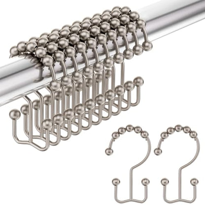 Shower Curtain Hooks Rings, Stainless Steel Shower Curtain Rings, 12Pcs Double Glide Shower Hooks for Bathroom Shower Curtain Rods Dual Rust-Resistant Shower Rings, Matte Nickel - color: Matte Nickel, style: Double Hooks
