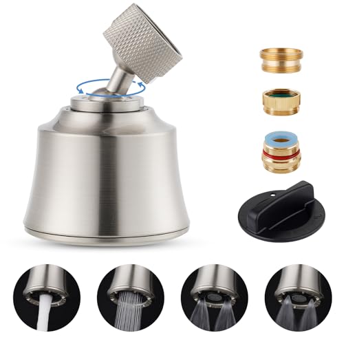 4 Modes Kitchen Sink Faucet Head Aerator, Big Angle Swivel, Brushed Nickel | Faucet Sprayer Attachment with 2 Ball Joint, 55/64-27UNS Famale Thread, Male Thread Adapter Included - color: Brushed Nickel, style: with 2 joint balls