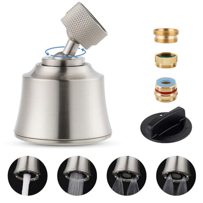 4 Modes Kitchen Sink Faucet Head Aerator, Big Angle Swivel, Brushed Nickel | Faucet Sprayer Attachment with 2 Ball Joint, 55/64-27UNS Famale Thread, Male Thread Adapter Included - color: Brushed Nickel, style: with 2 joint balls