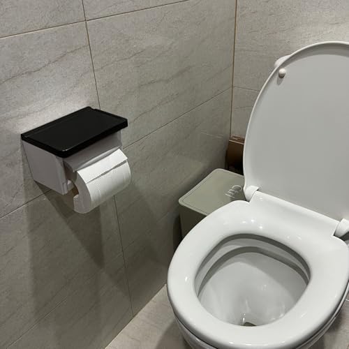 Black Toilet Paper Holder with Shelf, Matte Black Toilet Paper Holder with Shelf, Black Square Toilet Paper Holder for Bathroom - color: Abs Black&white, size: Single