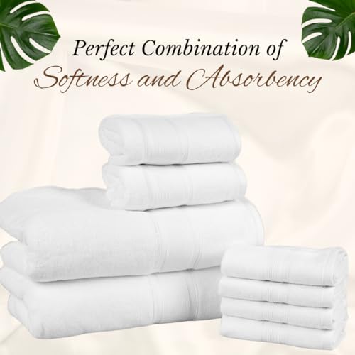 Luzia 8 Piece Bathroom Towel Set - 100% Turkish Cotton, Premium Quality - 2 Bath Towels 2 Hand Towels and 4 Washcloths (White) - color: White