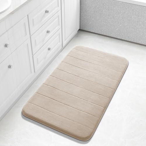 Yimobra Large Bath Mat 36"x24", Super Soft Quick Dry Memory Foam Bathroom Rug, Water Absorbent, Non Slip Backing Machine Washable for Tub Shower, Thick Comfort Support, Beige - color: Beige, size: 36" X 24"