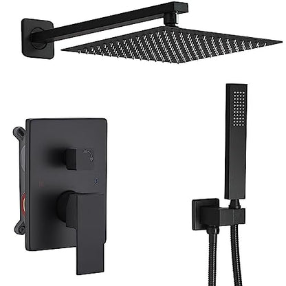 Shower Faucet Set Rain Shower System Matte Black with High Pressure 10-Inch Shower Head Handheld Square Shower Head Bathroom Luxury Rain Shower Faucet Shower Complete Combo Kit Wall Mounted - color: Matte Black, style: 10"- 2 Function