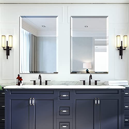 Beveled Mirror 24x36 Frameless Bathroom Wall Mirror Shatterproof | Modern Wall Mount Vanity Mirror, Hangs Horizontally or Vertically, for Over Sink, Living Room, Bedroom, Upgraded Packing - size: 36"L x 24"W