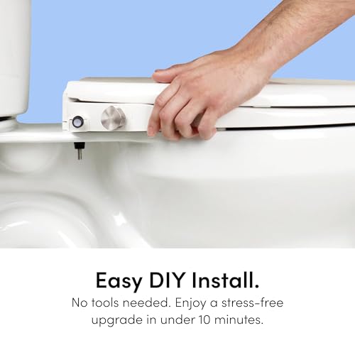 TUSHY Wave Non-Electric Bidet Toilet Seat, Elongated, Bamboo Knob | Quick-Release, Duo Flow Front and Rear Wash, Self-Cleaning Nozzle, Soft-Close Lid, Sleek Design, 10 Minute DIY Install - color: White/Bamboo, style: Single Temp - Elongated Seat