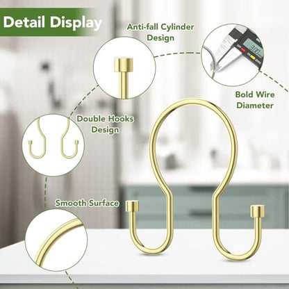 Shower Curtain Hooks, Simple Shower Curtain Rings, Sturdy Shower Curtain Hangers, Double Hook Gold Shower Curtain Hooks, Smooth Gliding Metal Shower Hooks for Shower Curtain (Gold, 24 Pack) - color: Gold, size: 24 Pack