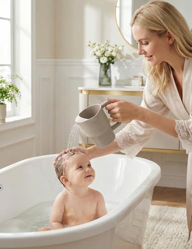Roslim Silicone Baby Bath Rinse Cup, Shampoo & Body Rinser with Easy-Grip Handle for Rinsing Hair and Body Washing, Lightweight, Non-Toxic for Babies, Toddlers, Kids (Taupe) - color: Taupe