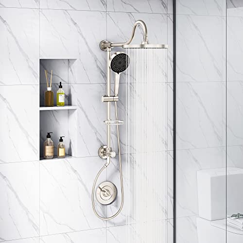 Tearel 9 Inches Rainfall Shower Head and Handheld Showerhead Combo Shower System with Slide Bar, Brushed Nickel - color: Brushed Nickel