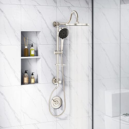 Tearel 9 Inches Rainfall Shower Head and Handheld Showerhead Combo Shower System with Slide Bar, Brushed Nickel - color: Brushed Nickel