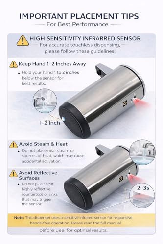 Touchless Soap Dispenser - Rechargeable Automatic Stainless Steel, 9oz Hands-Free Infrared Sensor for Bathrooms, Kitchens & Office(Chrome)