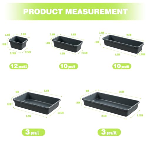 BYCY 38PCS Interlocking Desk Drawer Organizer Tray Divider Set, Plastic Black Desk Organizer Separator, Office Drawer Dividers Storage Bins for Office Bathroom Kitchen (38pcs 5Size) - size: 38pcs 5Size