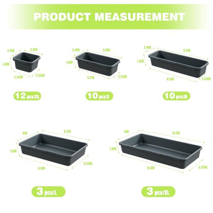 BYCY 38PCS Interlocking Desk Drawer Organizer Tray Divider Set, Plastic Black Desk Organizer Separator, Office Drawer Dividers Storage Bins for Office Bathroom Kitchen (38pcs 5Size) - size: 38pcs 5Size
