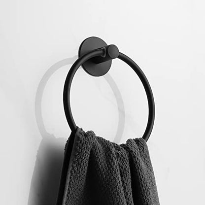 Adhesive Towel Ring Self Adhesive Hand Towel Ring Stainless Steel Rustproof Bathroom Towel Holder Wall Mount SUS 304 Stainless Steel Matte Black,Bathroom Hand Towel Holder