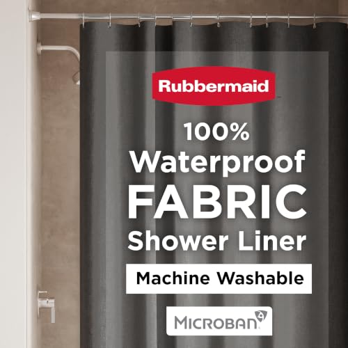 Rubbermaid Black Shower Curtain Liner: Waterproof Fabric Shower Liner for Bathroom, with 2 Magnets and Rustproof Grommets, 70x72, Standard Size, Black - color: Black