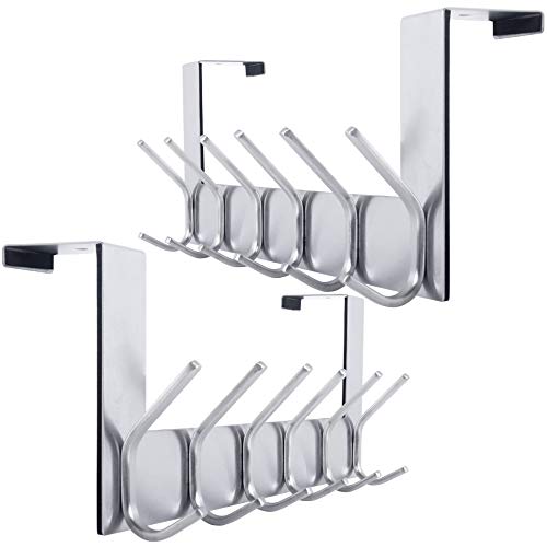 WEBI Over The Door Hooks Door Hanger:Over The Door Towel Rack with 6 Hooks for Hanging,Door Coat Hanger Towel Hanger Over Door Coat Rack for Towels,Clothes,Silver,2 Packs - color: Silver, size: 2 Pack