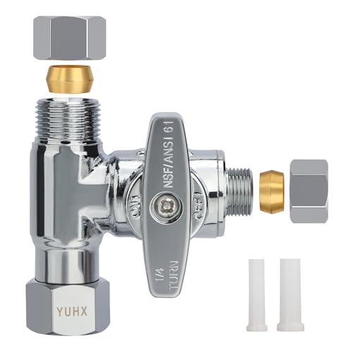 1/4 3/8 water line splitter, Feed Water Adapter for Refrigerators,Ice Maker | 3/8 Compression Tee Brass Angle Stop Add-A-Tee Valve, Under Sink Refrigerator Water Line Connector, 3/8" x 3/8" x 1/4" - size: 3/8x3/8x 1/4 Refrigerator RO System T