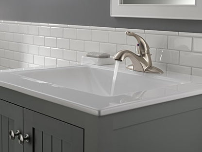 Delta Classic Centerset Brushed Nickel Bathroom Faucet, 4 Inch 3 Hole Bathroom Sink Faucet for Vanity, Metal Push-Pop Drain Assembly, Stainless 520-SSMPU-DST - color: Stainless