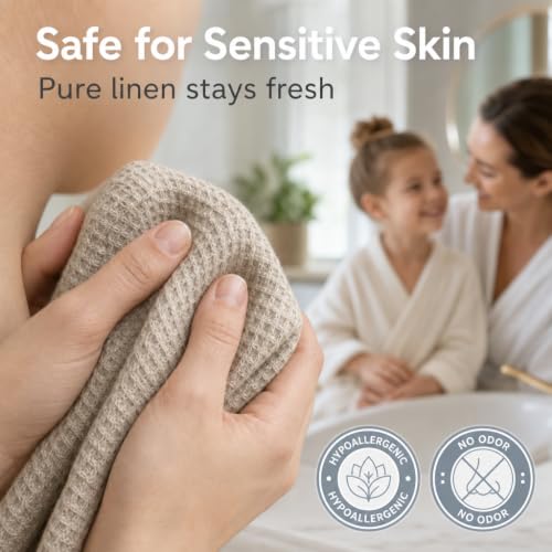 Pure 100% Linen Bath Towel - 30x60-inch Lightweight Travel Towel - Linen Beach Towel Waffle Weave Quick Dry Hair Towel - Thin Towels for Bathroom - color: Natural Linen, size: Bath Towel
