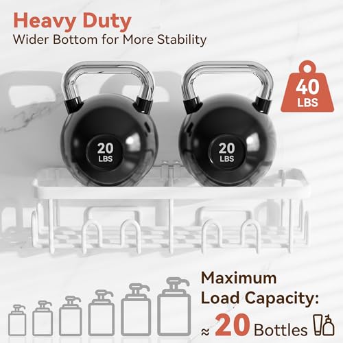 Shower Caddy Adhesive, Rustproof Shower Organizer, Wall Shower Rack | Large Capacity Shower Shelf for Inside Shower, No Drill Shower Storage, Shampoo Shower Holder, White, 2 Caddies - color: White
