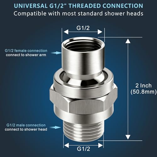 Voolan Solid Metal Shower Head Swivel Ball Adapter, Adjustable Pivot Ball To Adjust Showerhead Angle, Universal Connector Joint Fits Fixed, Hand Held & Rain Shower, Brushed Nickel - color: Brushed Nickel