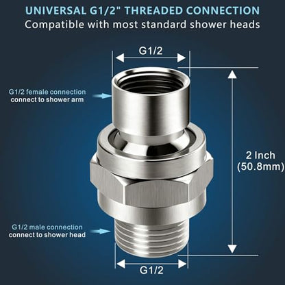 Voolan Solid Metal Shower Head Swivel Ball Adapter, Adjustable Pivot Ball To Adjust Showerhead Angle, Universal Connector Joint Fits Fixed, Hand Held & Rain Shower, Brushed Nickel - color: Brushed Nickel