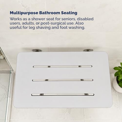 Phenolic Folding Shower Seat, White, 400 lb, 18 in x 16 in | Handicap Shower Bench Seating for the Elderly and Disabled, ADA Compliant Foldable Bath Seat, Heavy Duty Steel Frame, 400 lbs
