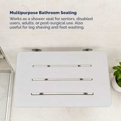 Phenolic Folding Shower Seat, White, 400 lb, 18 in x 16 in | Handicap Shower Bench Seating for the Elderly and Disabled, ADA Compliant Foldable Bath Seat, Heavy Duty Steel Frame, 400 lbs