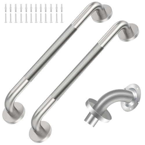 18 Inch Knurled Shower Grab Bar, Brushed Nickel, 2 Pack | 304 Stainless Steel, ADA 500lbs Support, Non-Slip Knurled Grip, Concealed Screws, Rustproof Handrail - color: Brushed Nickel Knurled, size: 18 Inch (Pack of 2)