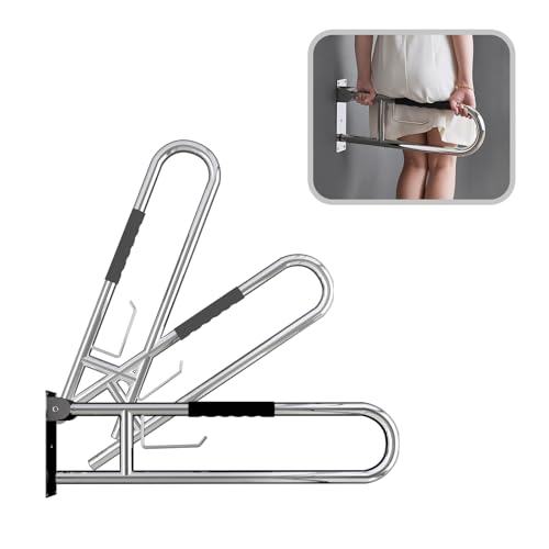 31 Inch Toilet Grab Bar, Flip-UpSafety Rail with Soft Silicone Anti-Slio Finger-Grio Handle andPaper Holder, Stainless Steel u-Shaped Support Bar for ElderlyDisabled, Polished Chrome - color: Polished Chrome, size: 32 IN