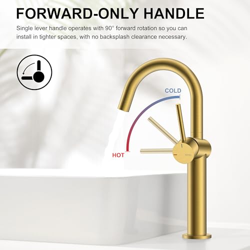 Brushed Gold Tall Bathroom Faucet, Single Handle Vessel Sink Faucet | Vessel Bowl Faucet with Pop Up Drain & Supply Lines, Lead-Free cUPC & NSF Certified, 1 Hole Faucet for Vanity RV Restroom - color: Brushed Gold, size: Tall
