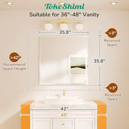 36x36 Beveled Mirror Frameless Tempered, Rectangle Bathroom Mirror with 1" Beveled Edge, Shatterproof Bathroom Vanity Mirrored Wall Mounted for Living Room, Entryway, Restroom - size: 36"L x 36"W, style: Beveled