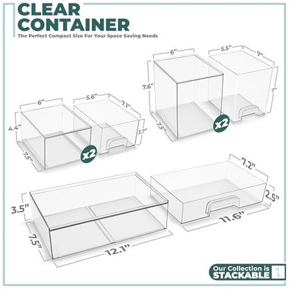Sorbus Acrylic Storage Containers - 5 Pack, Stackable Storage Bins Set for Bathroom Organization - Clear Acrylic Drawer Organizers - Makeup Case Pull-Out Drawers (7.6’’ and 4.4’’ Tall and 12.1’’ Wide) - size: 5 Pack, Complete Set