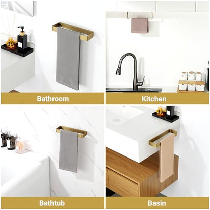 SAYAYO Brushed Gold Hand Towel Holder for Bathroom Wall, 10 Inch Self Adhesive Towel Bar Hand Towel Rack Square Heavy Duty - color: Gold, size: 10 Inch