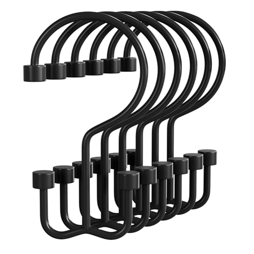 Bathway Shower Curtain Hooks Matte Black Shower Curtain Rings, 12 Pcs Double Hook Shower Curtain Hooks Rings Shower Curtain Hangers Rust Proof, Metal Shower Hooks for Bathroom Shower Curtain Rod - color: Matte Black, style: Modern