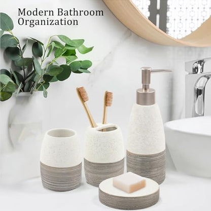 CERBIOR Bathroom Accessories Set,4 PCS Ceramic Bath Accessory,Grey White | Includes Toothbrush Holder, Toothbrush Cup, Soap Dish for Decorative Countertop and Housewarming Gift - style: White-Grey