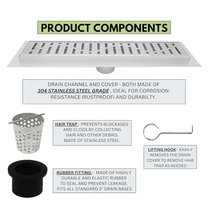 304 Stainless Steel Brushed Nickel Linear Shower Drain Kit Wind Linear Shower Drains for Tile Floor Long Hair Catcher Strainer Grate Cover Bathroom (30 Inch) - size: 30 Inch