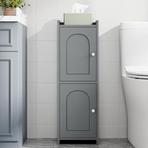 Hzuaneri Bathroom Storage Cabinet, Small Corner Floor Cabinet with 2 Doors | Narrow Toilet Paper Cabinets with Adjustable Shelf, Bathroom Organizer for Small Spaces, 7.9" D x 9.8" W x 29.5" H Gray - color: Grey, size: 7.9"D x 9.8"W x 29.5"H