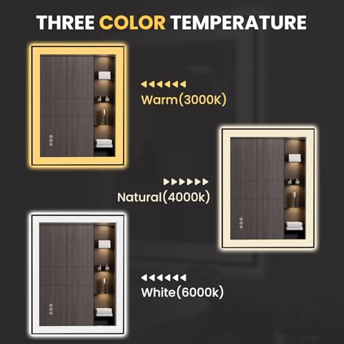 LOAAO 28"X36" LED Bathroom Mirror Black Framed | Anti-Fog, Dimmable, Memory Function, Tempered Glass, Lighted Vanity Mirror for Wall - size: 28"L x 36"W