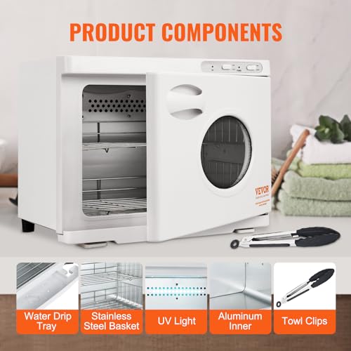VEVOR 23L Large Capacity Hot Warmers with See Through Window, Two Stainless Steel Racks, Holds up 50-60 Towels, 2-in-1 Quick and All-Round Heating for Facials, SPA, Massage, Salon, White