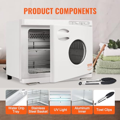 VEVOR 23L Large Capacity Hot Warmers with See Through Window, Two Stainless Steel Racks, Holds up 50-60 Towels, 2-in-1 Quick and All-Round Heating for Facials, SPA, Massage, Salon, White